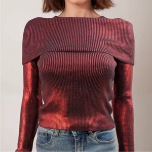 Zara Red Shrug with Metallic Shimmer long sleeve top